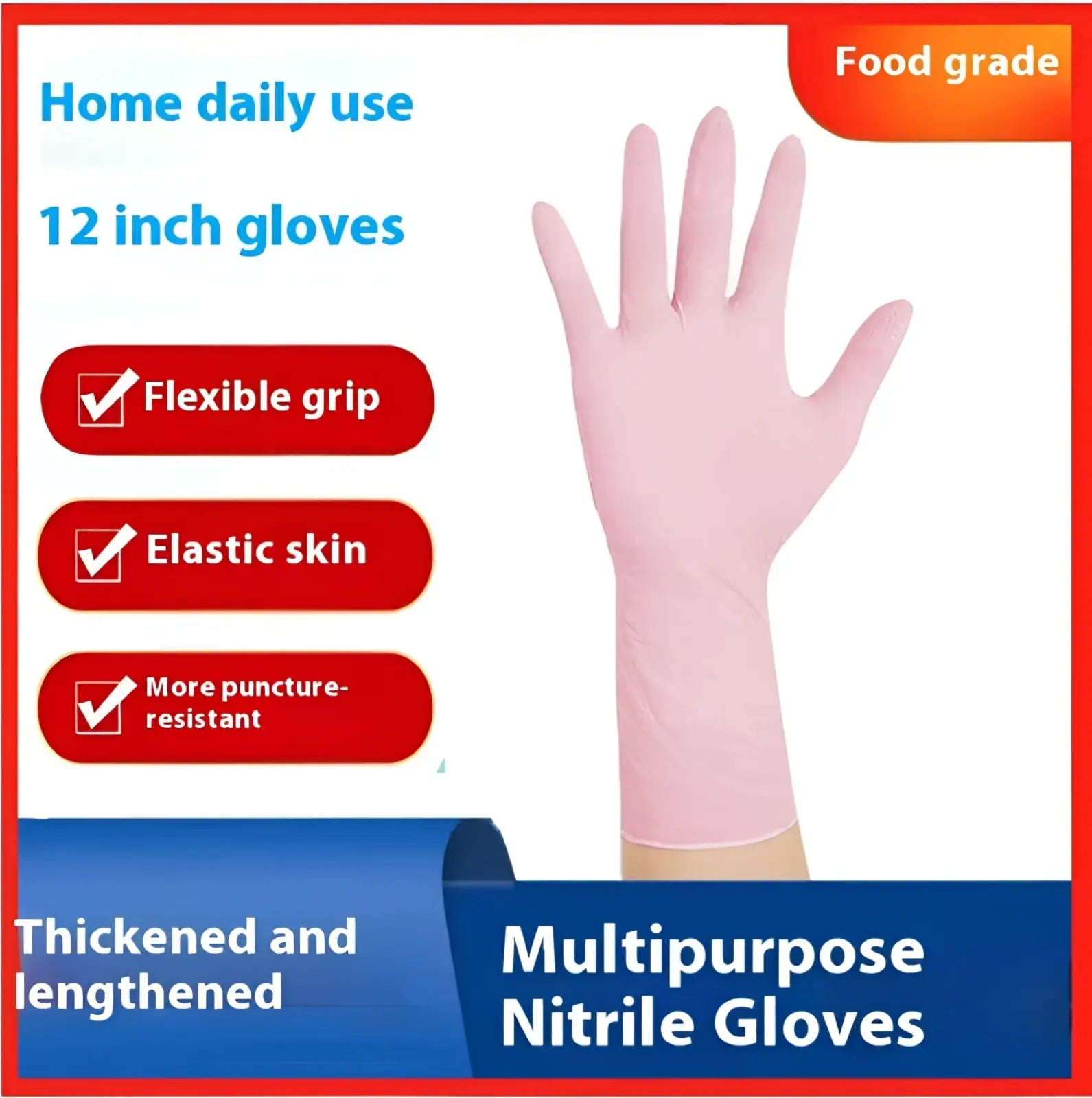 Pink disposable pvc and nitrile kitchen gloves with flexible elastic skin design for daily home use 100pcs