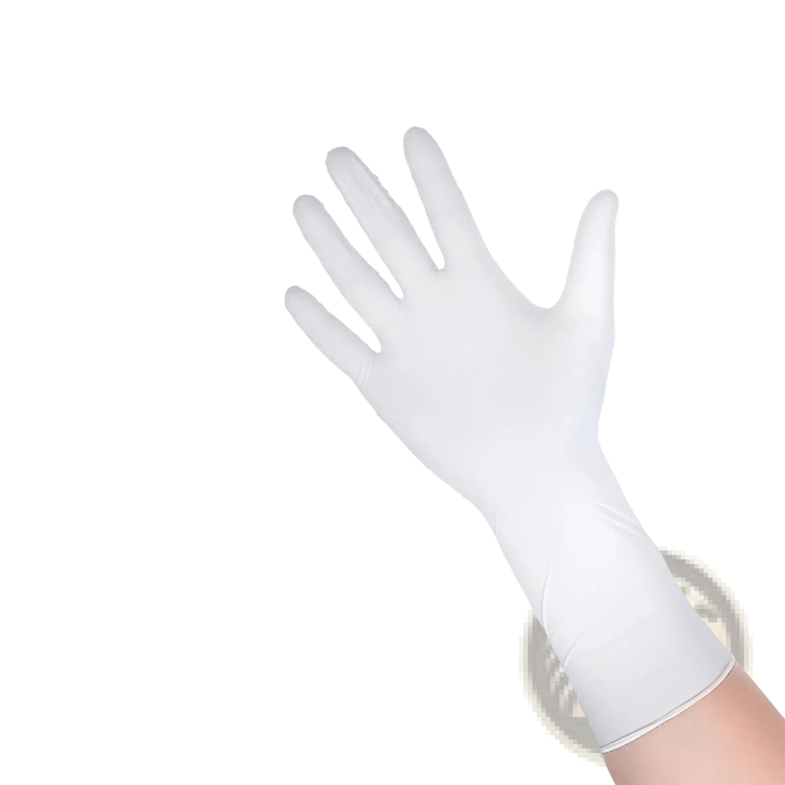A pair of 12-inch white disposable pvc and nitrile kitchen gloves made from food-grade odorless elastic material