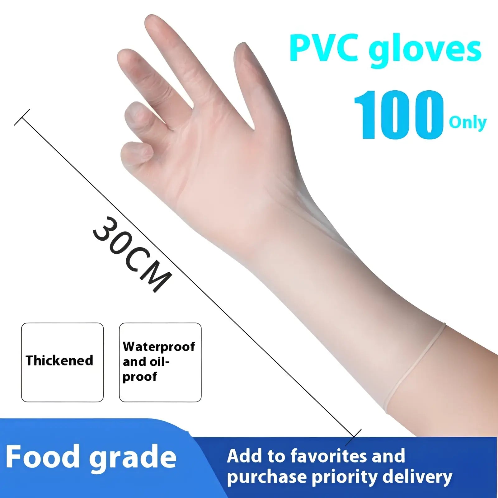 Transparent thickened 30cm disposable pvc kitchen gloves for durability in a 100pcs pack