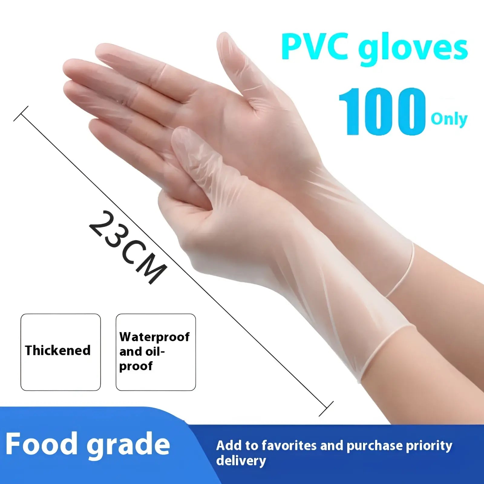 Transparent disposable pvc gloves 23cm long thickened for waterproofing and oil resistance in kitchen use 100pcs pack