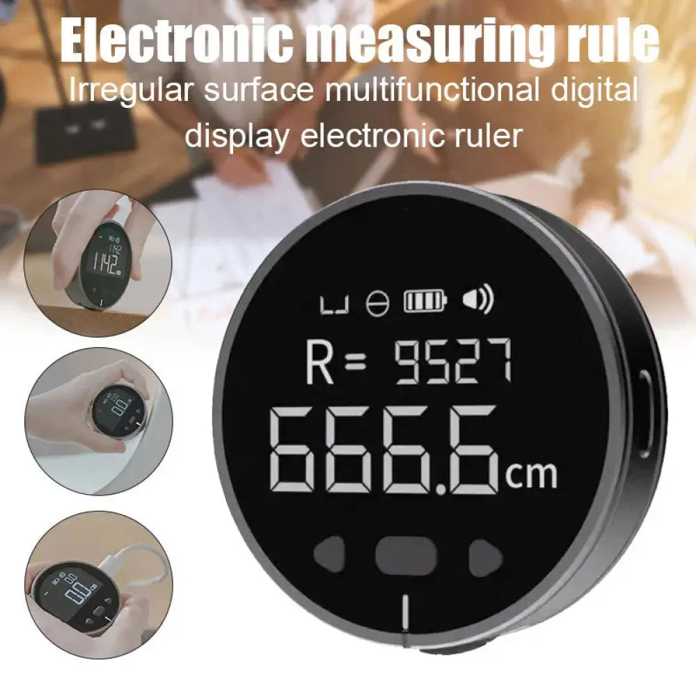 Arbaglobal digital lcd electronic distance measuring ruler black circular with digital display showing centimeters