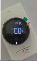 White rectangular Arbaglobal digital lcd electronic distance measuring ruler with circular display showing zero inches and battery icon