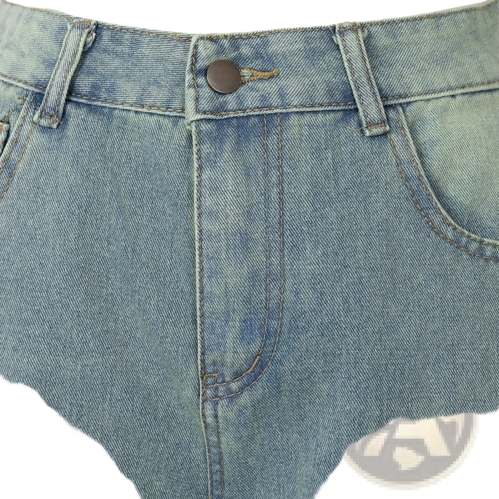Distressed cropped light-wash denim pants with classic button fly and visible stitching made from durable cotton