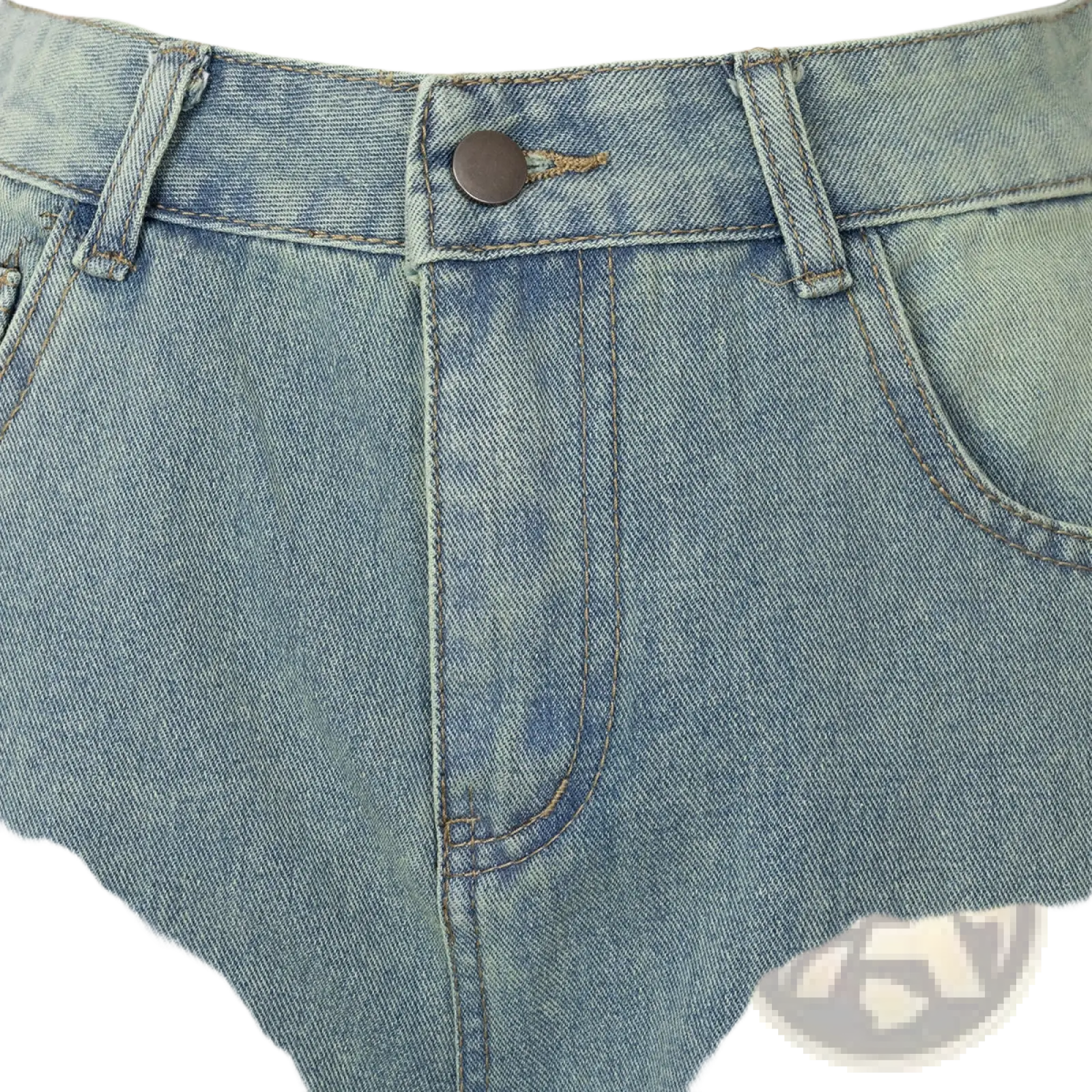 Distressed cropped light-wash denim pants with classic button fly and visible stitching made from durable cotton