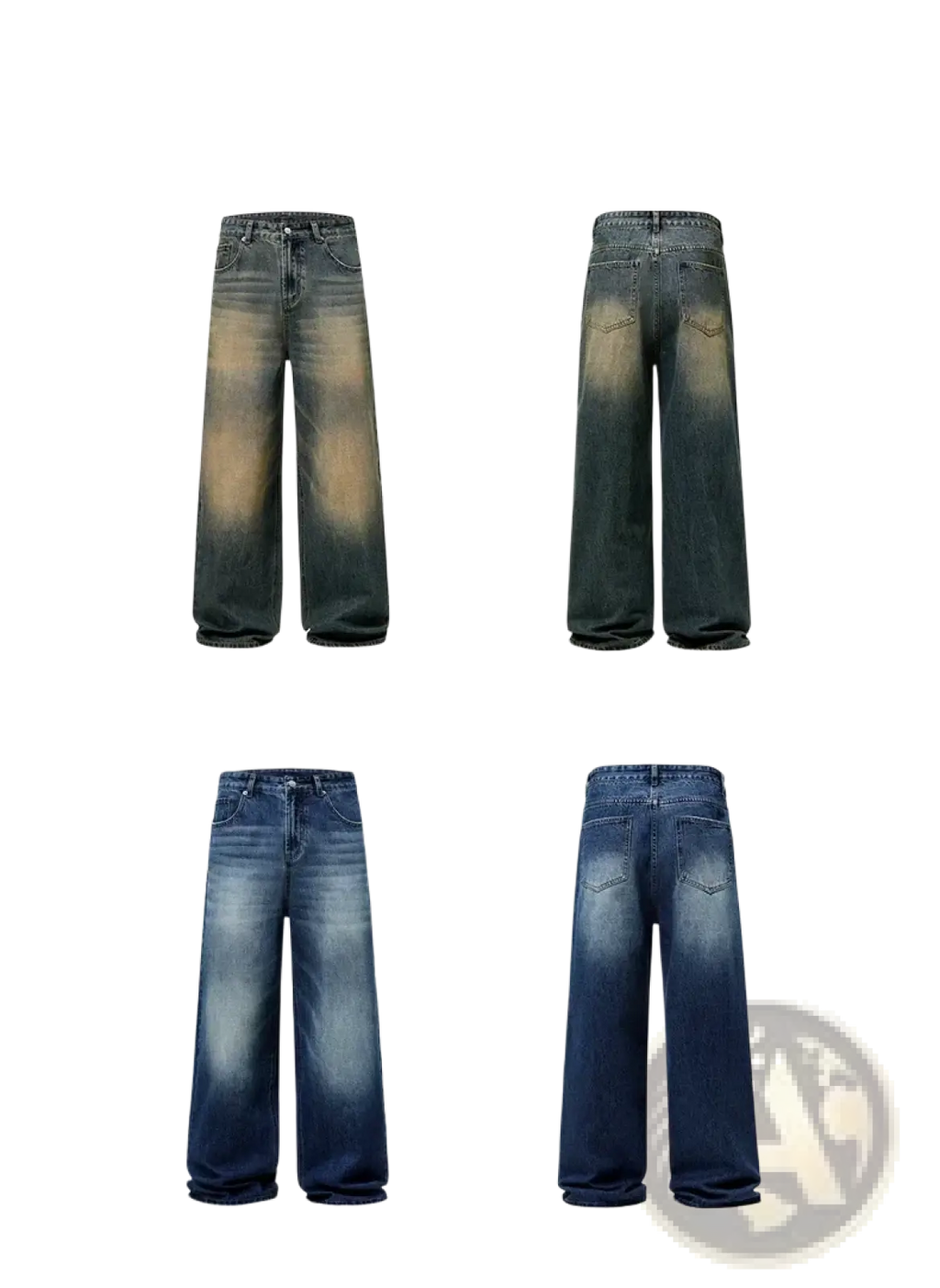 Distressed vintage baggy men denim jeans in faded wash with wide-leg fit and classic five-pocket design