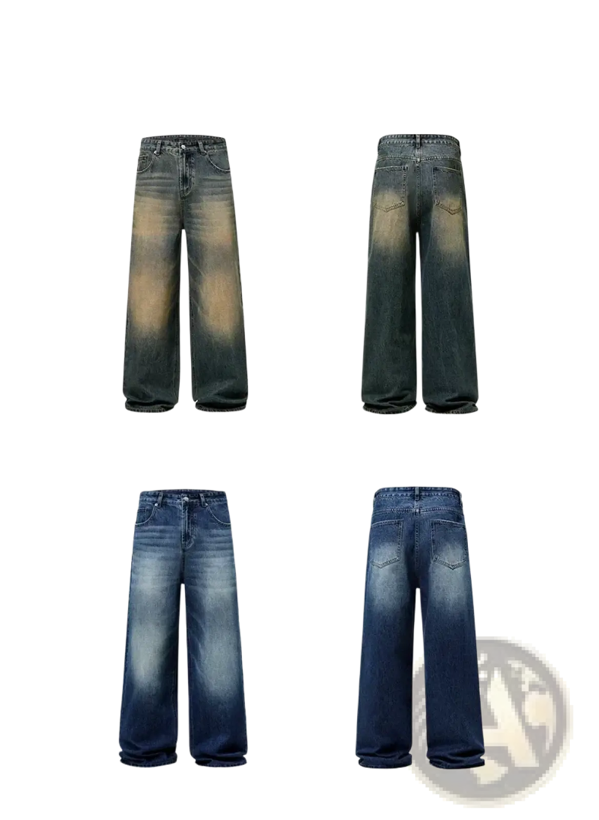 Distressed vintage baggy men denim jeans in faded wash with wide-leg fit and classic five-pocket design