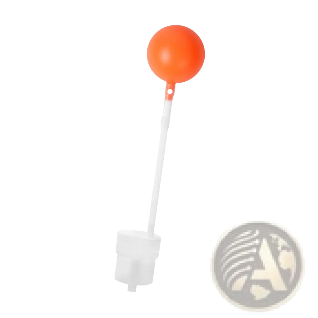 Diving intake pipe 30cm snorkeling accessory with bright orange spherical float attached to white plastic rod and translucent base