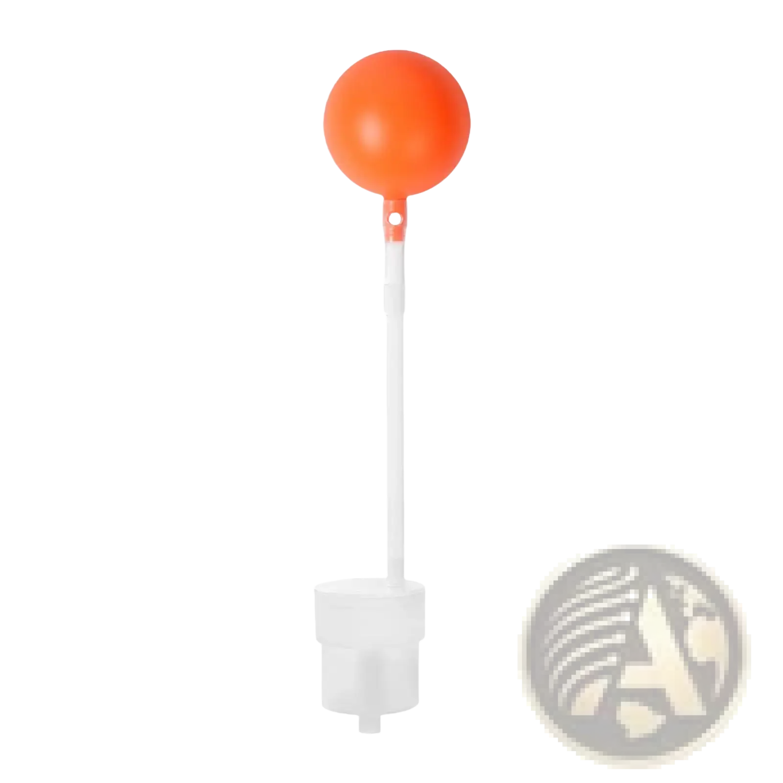 Orange spherical float attached to white plastic rod and base for diving intake pipe 30cm snorkeling accessory