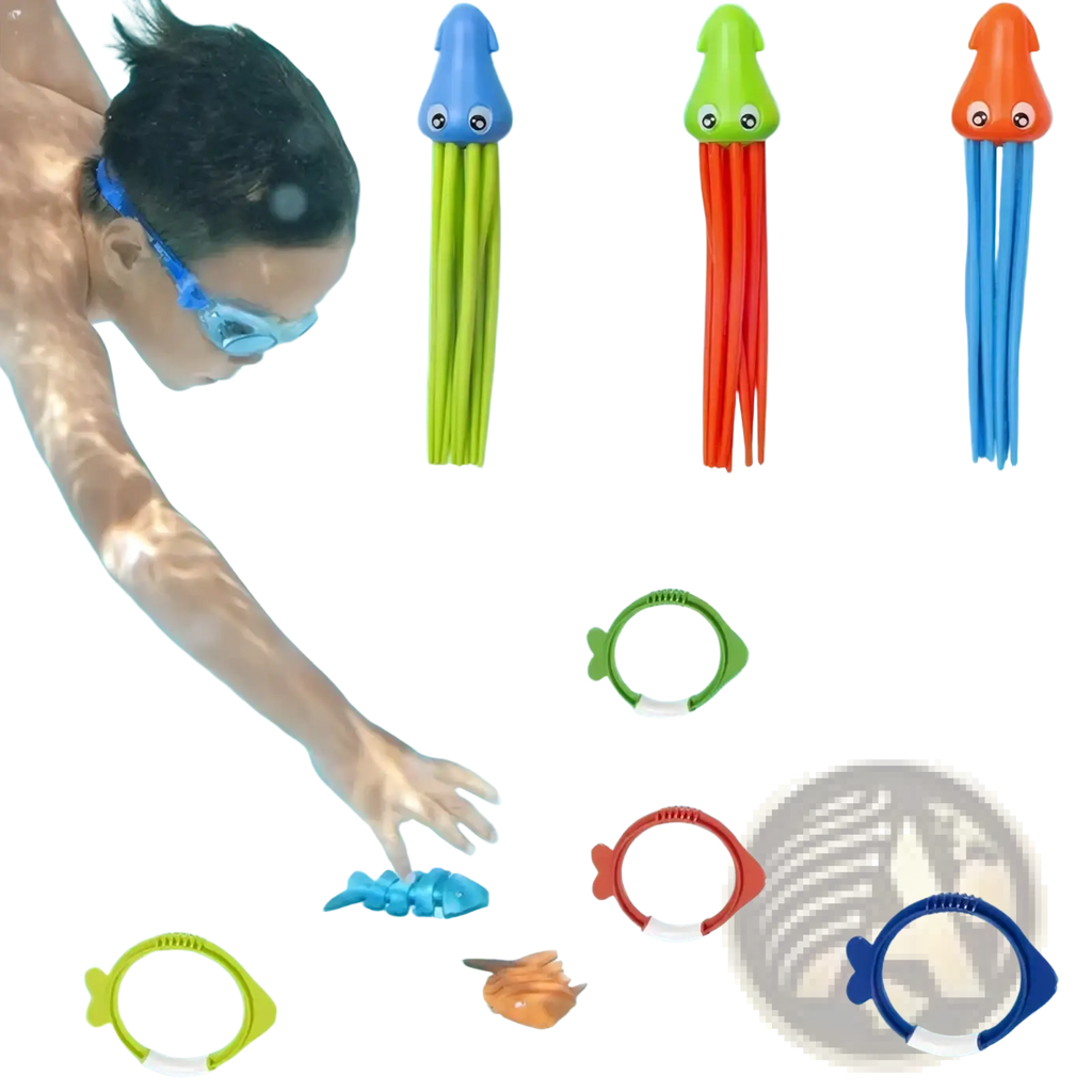 Colorful plastic squid and fish diving toy set with googly eyes for pool treasure hunt game props