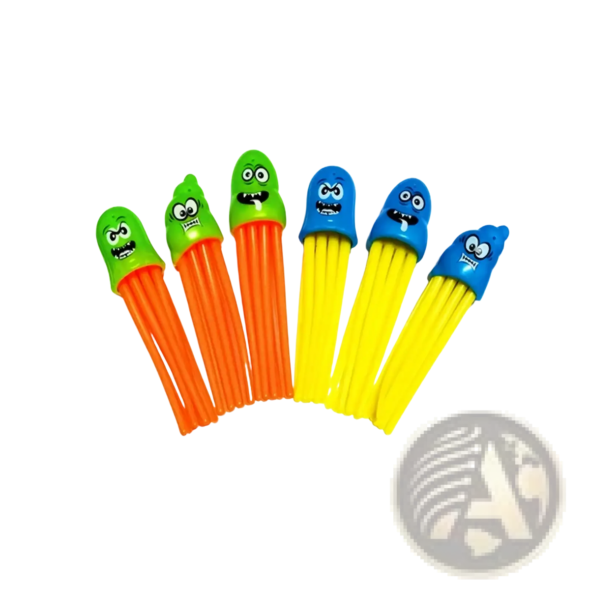 Brightly colored plastic octopus-shaped water shooters with green and blue cartoon faces for diving toy set pool treasure hunt game props