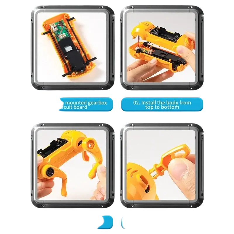 Bright orange diy assembled dog voice control robot toy made of abs plastic with black circuit board from mainland china