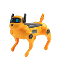 Yellow diy assembled dog voice control abs plastic robot toy with black accents blue eyes and solar panel from mainland china