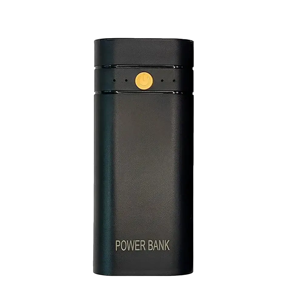 Black rectangular diy charging box power bank with gold button usb type-c for dual 18650 batteries charging