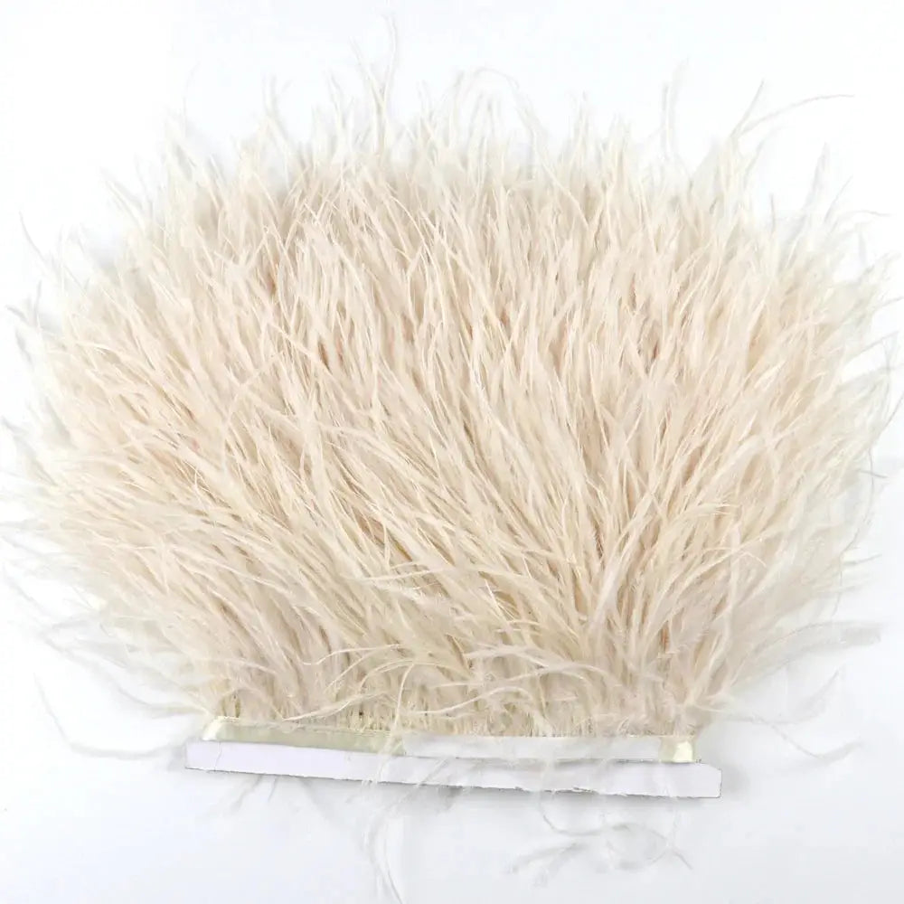 Premium feather fringe and ostrich trim with a fluffy cream-colored texture and natural uneven fringe for diy fashion