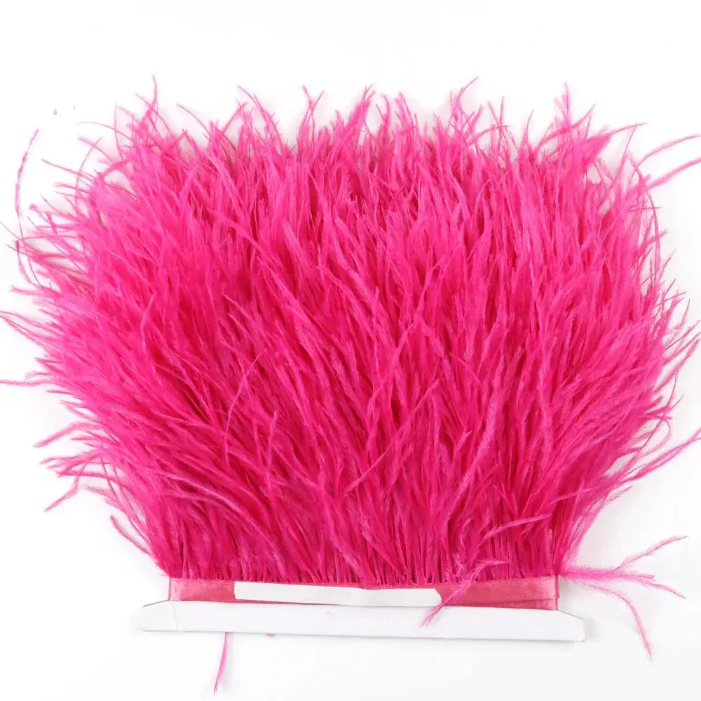 Bright pink premium feather fringe and ostrich trim with soft fluffy texture and uniform length for DIY fashion