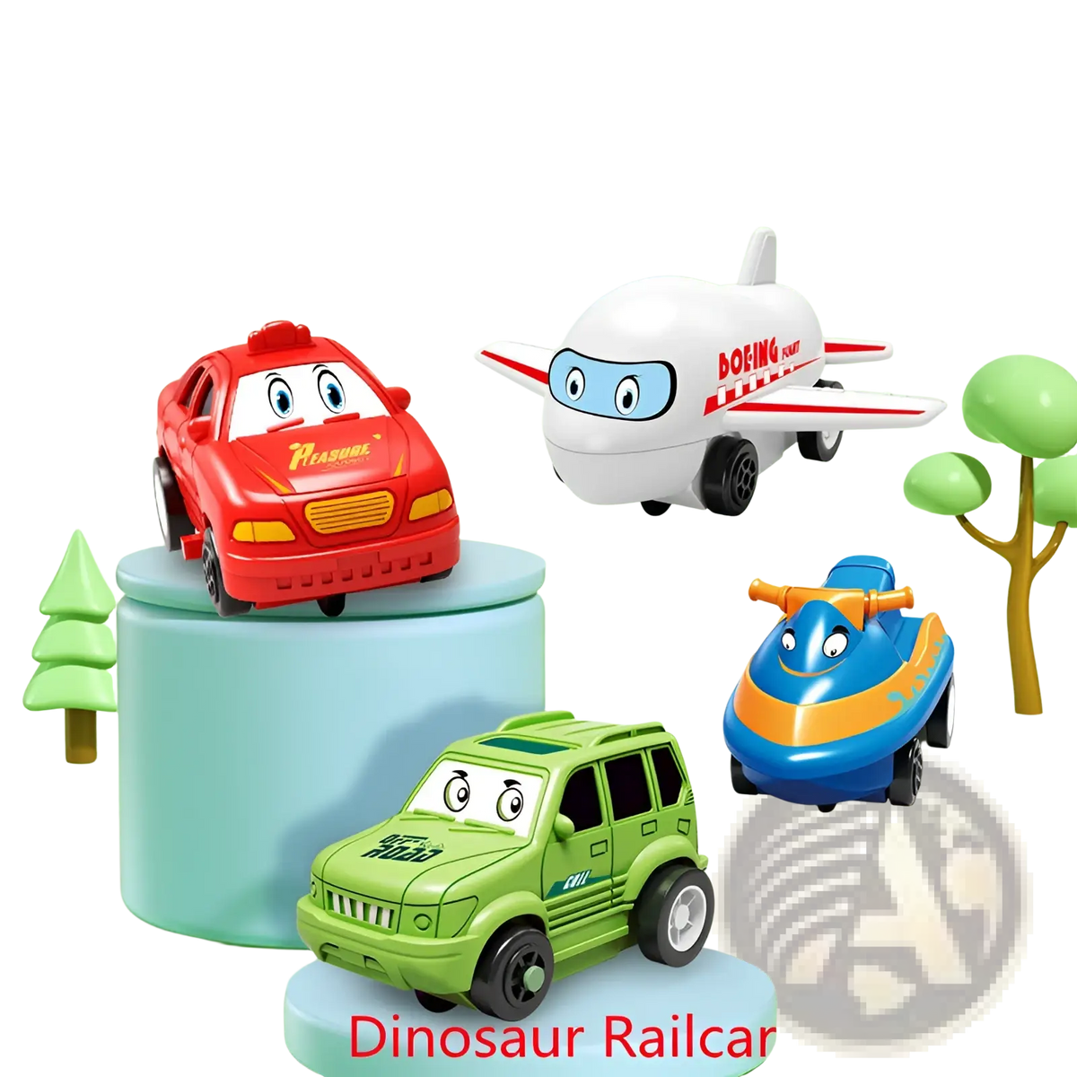 Red plastic Diy electric track puzzle car with cartoon eyes and yellow grille labeled flash for educational play