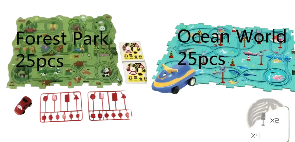 Diy electric track puzzle car city scene education toy with vibrant blue plastic ocean world 25-piece playset and accessories