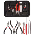Diy jewelry making tool set 8-piece kit with black and red zippered case and stainless steel implements neatly organized