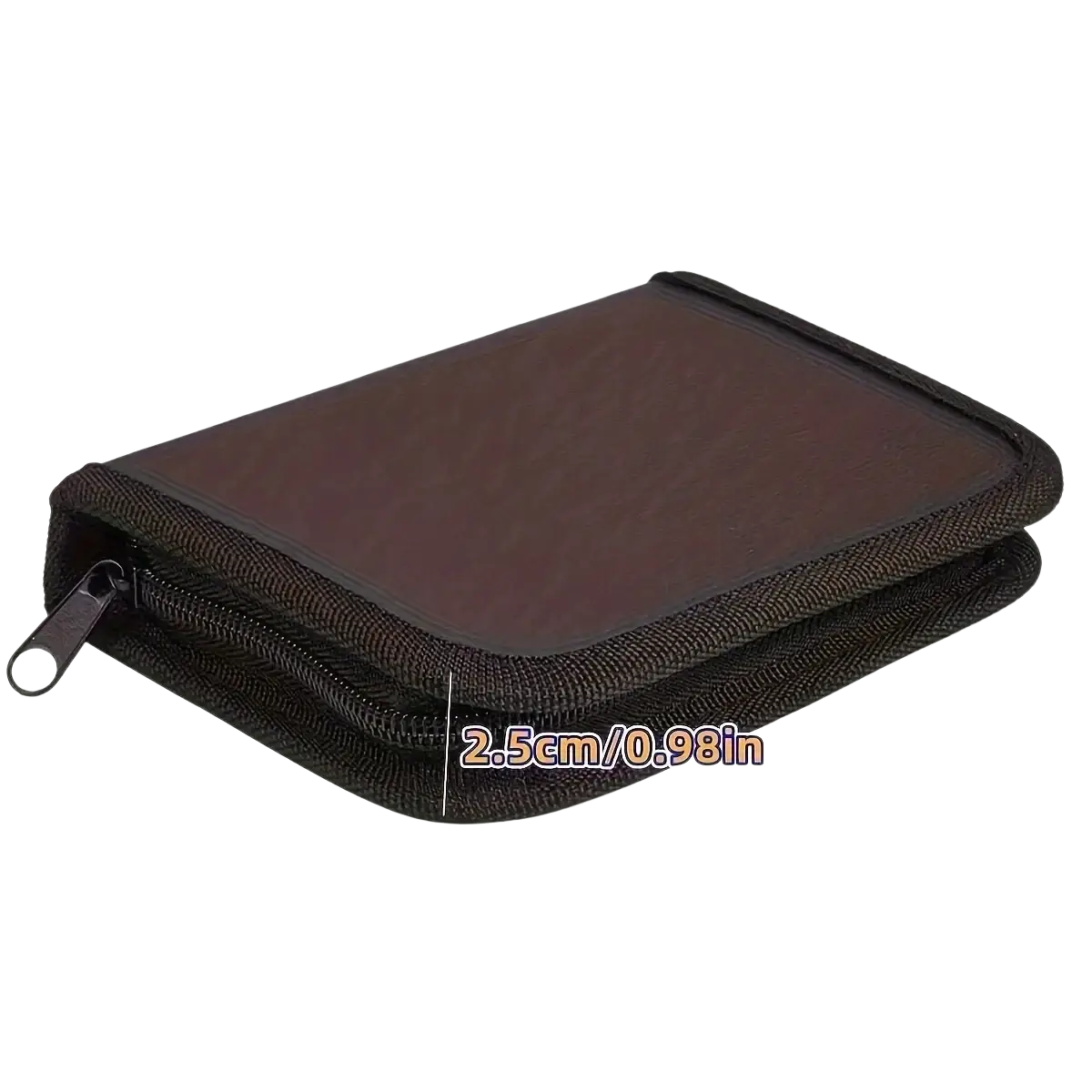 Black zippered diy jewelry making tool set organizer with textured fabric exterior and smooth dark brown interior lining
