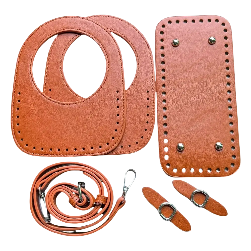Diy leather handbag making kit 8-piece set with tan leather pre-perforated panels adjustable strap and metal hardware