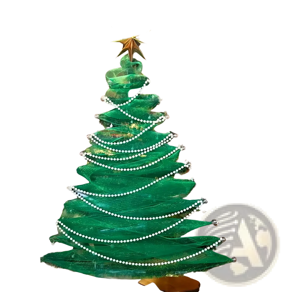 Diy mesh christmas tree window decoration kit featuring a festive green tree with white pearl garlands and a golden star topper