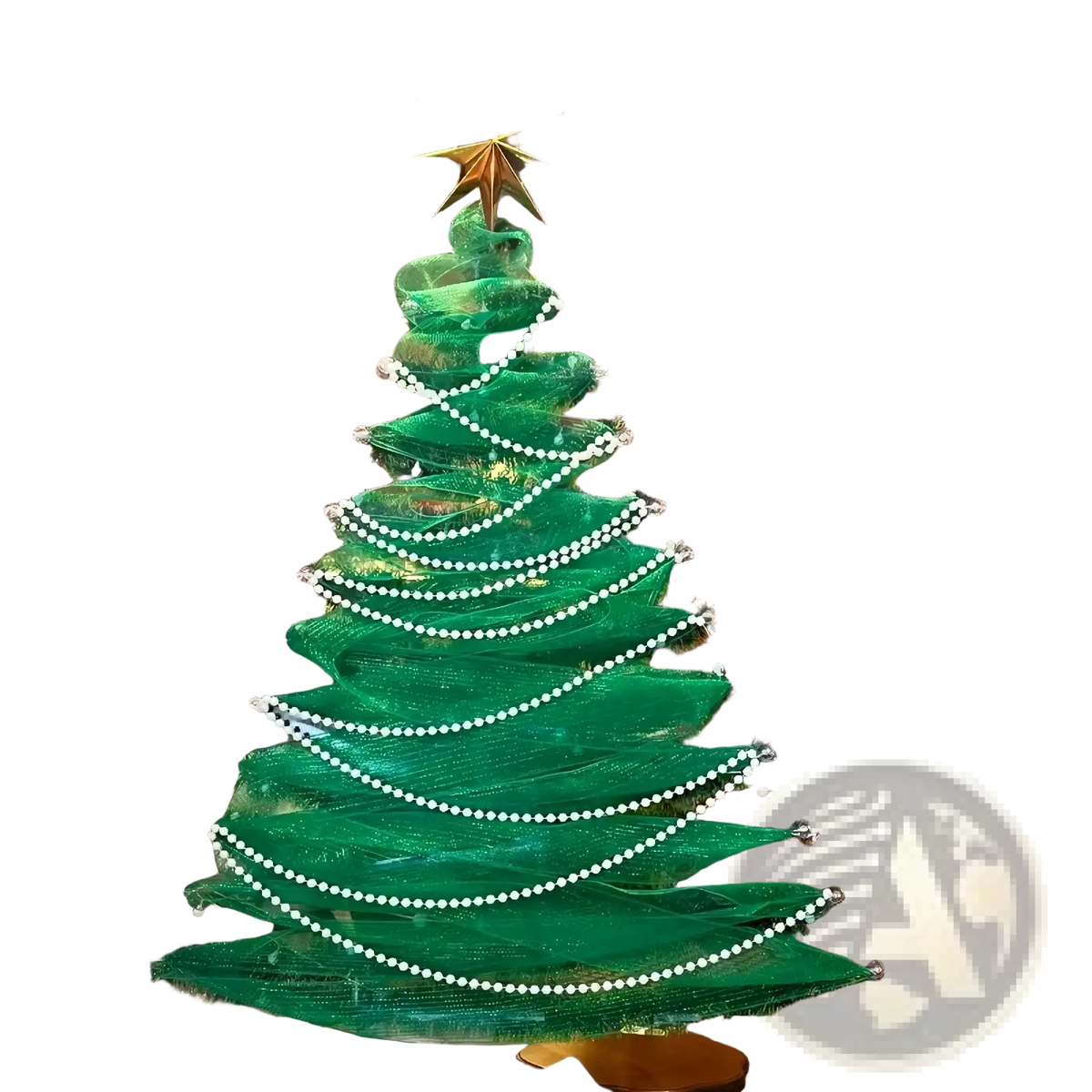 Diy mesh christmas tree window decoration kit featuring a festive green tree with white pearl garlands and a golden star topper