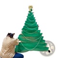 Diy mesh christmas tree window decoration kit featuring a green sheer mesh tree with white pearls and a gold bow