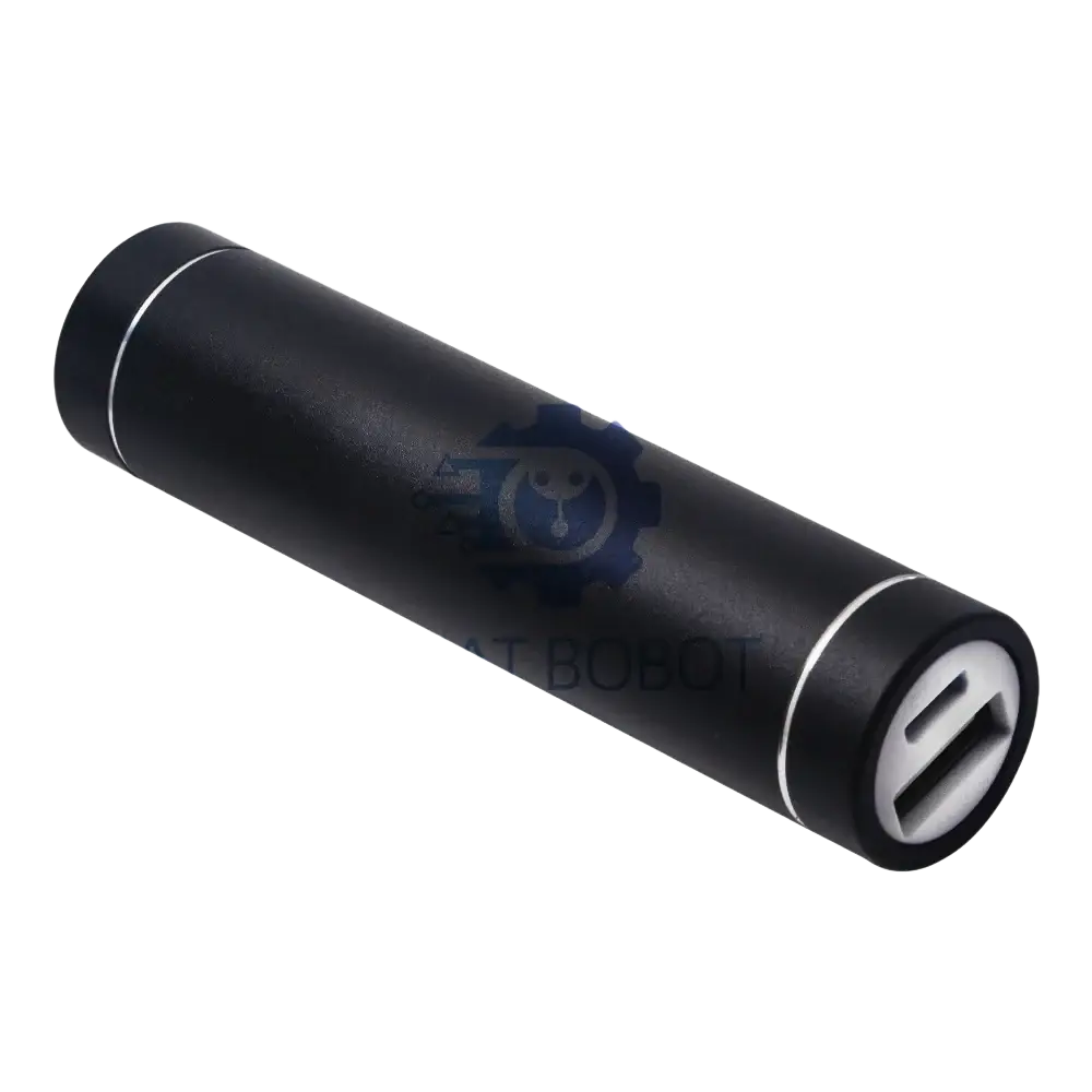 Black cylindrical diy metal power bank kit with silver accents and usb port featuring output input5v usb charger