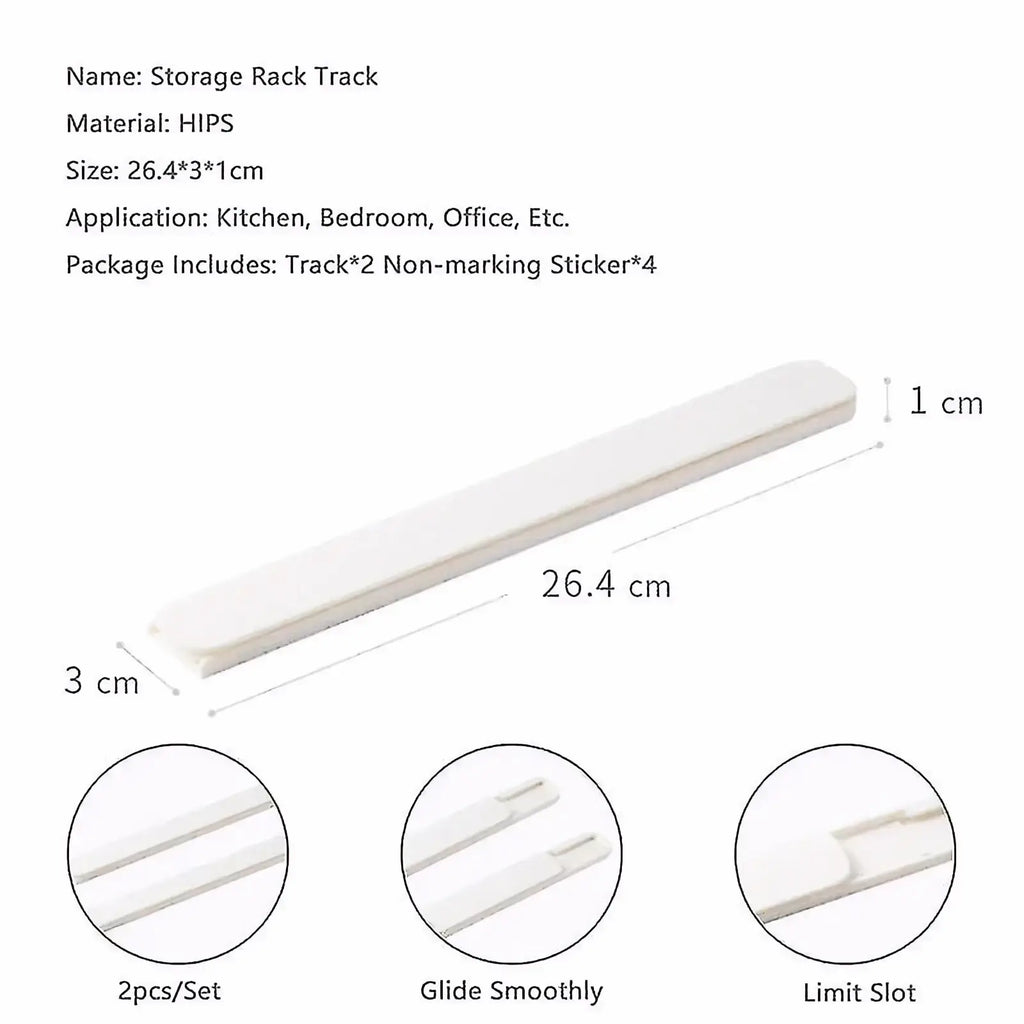 White plastic DIY storage basket track with smooth sleek design and precise limit slot for organized shelving