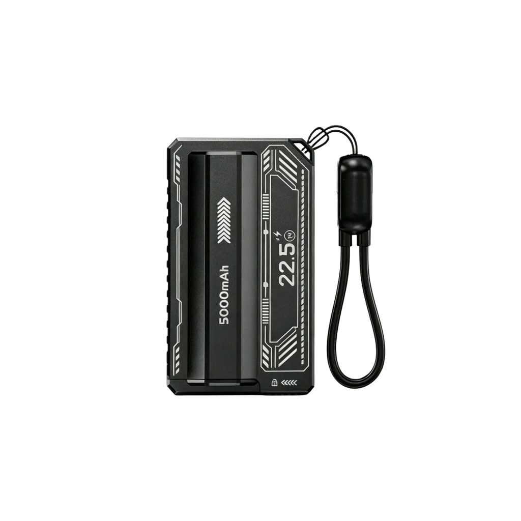 Black diy power bank case with silver circuit patterns and wrist strap designed for 22.5w fast charging power bank