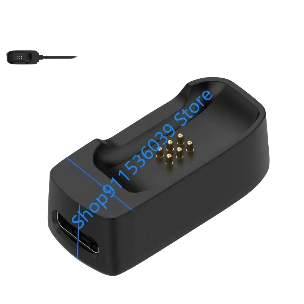 Black plastic dji mic mini charging dock with gold contact pins and usb-c port for portable charging base