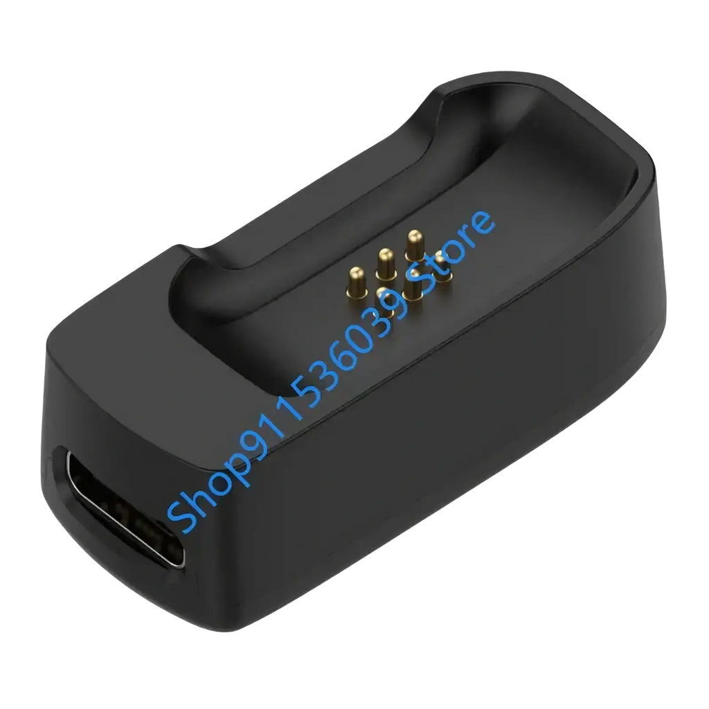 Black plastic dji mic mini charging dock with gold contact pins and usb-c port for portable charging base