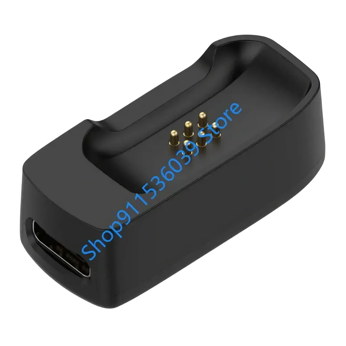 Black plastic dji mic mini charging dock with gold contact pins and usb-c port for portable charging base