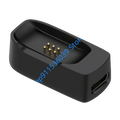Black rectangular dji mic mini charging dock with gold contact pins and usb-c port on the side visible from back