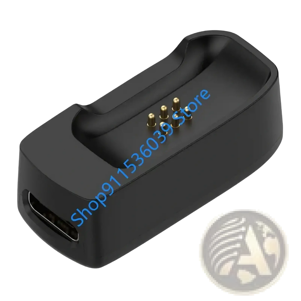Black plastic dji mic mini charging dock with gold contact pins and usb-c port for portable charging base