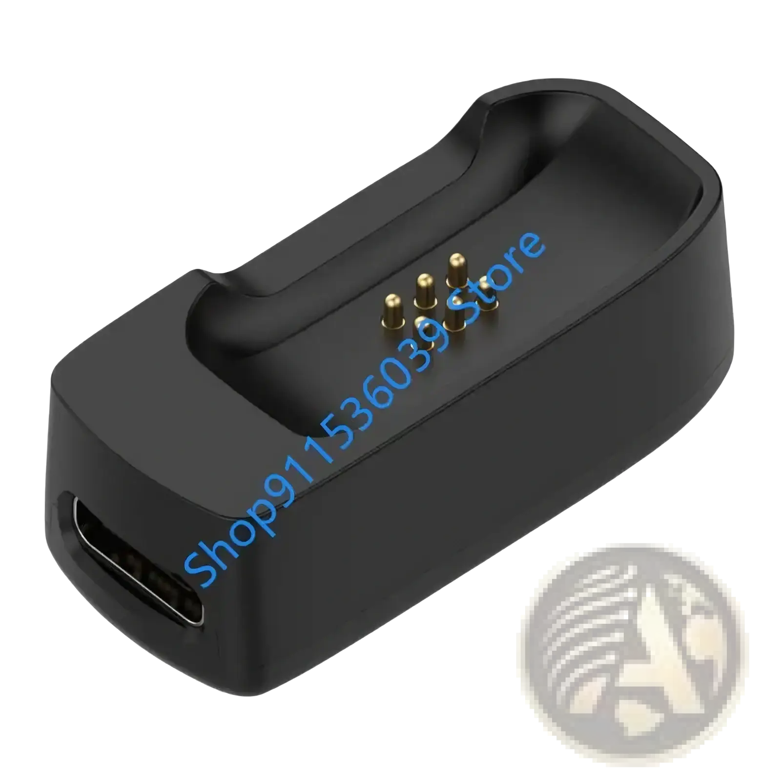 Black plastic dji mic mini charging dock with gold contact pins and usb-c port for portable charging base