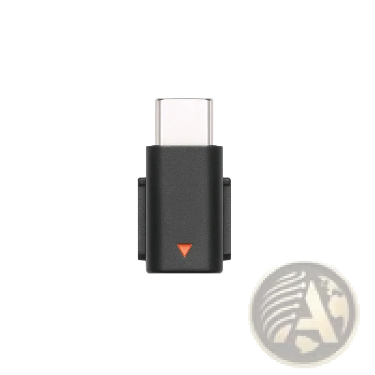 Black dji mic mini type c phone adapter with type-c connector and orange triangular indicator for mobile devices