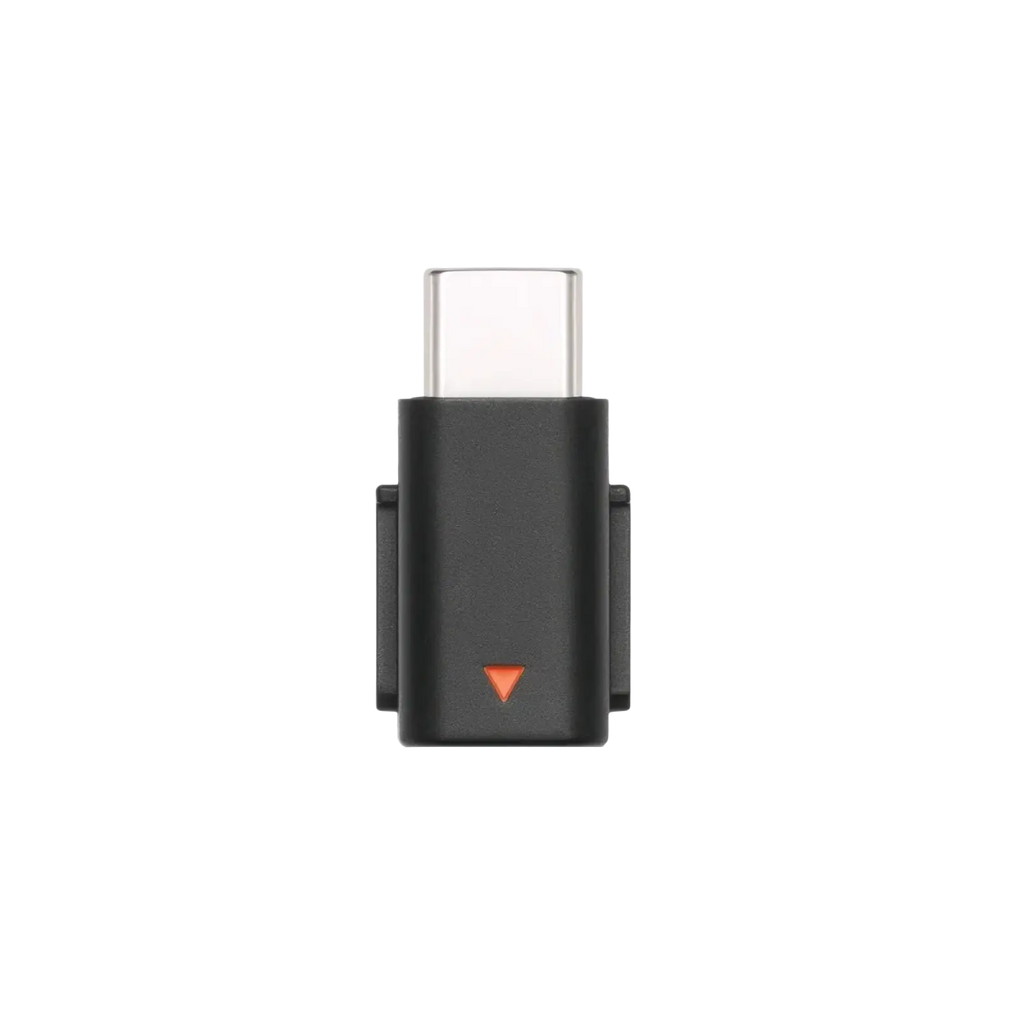 Black usb-c to 3.5mm audio adapter dji mic mini type c phone adapter with matte finish and orange triangular indicator