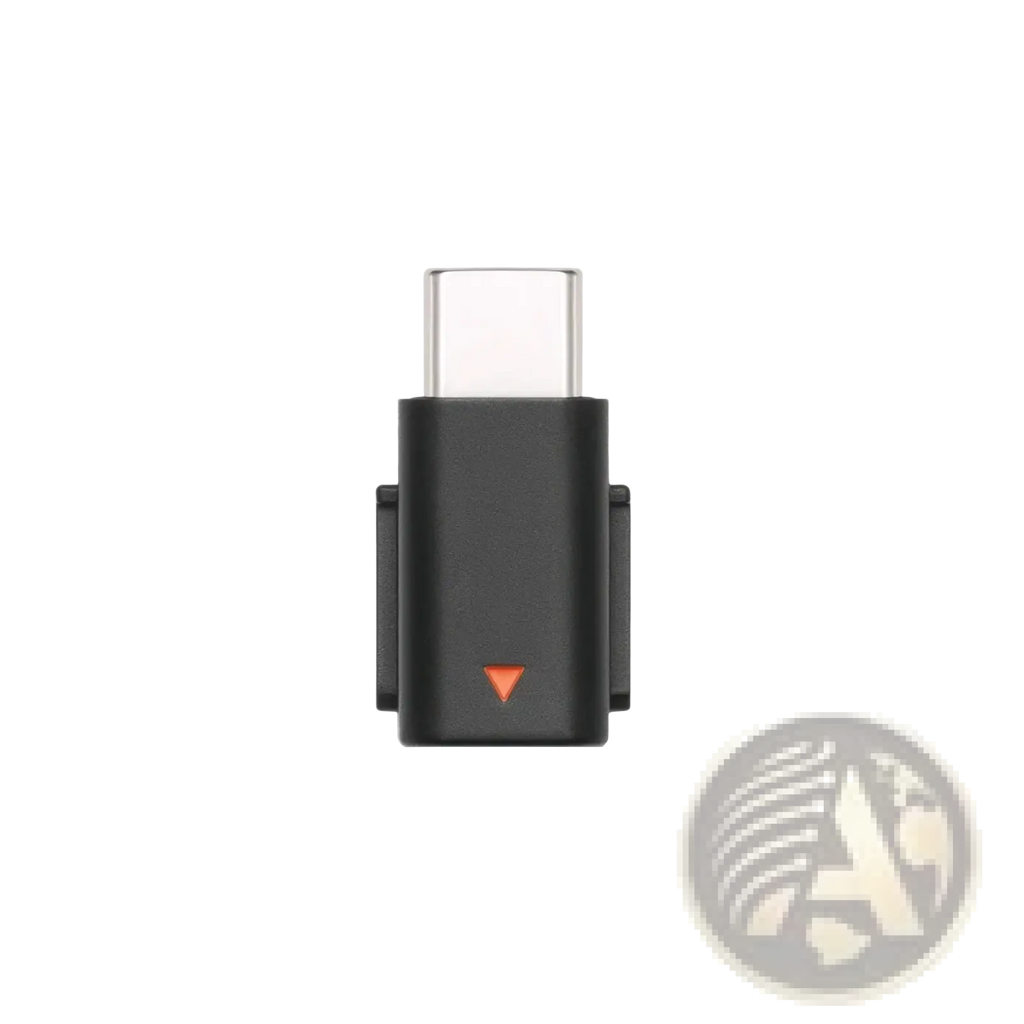 Black usb-c to 3.5mm audio adapter dji mic mini type c phone adapter with matte finish and orange triangular indicator