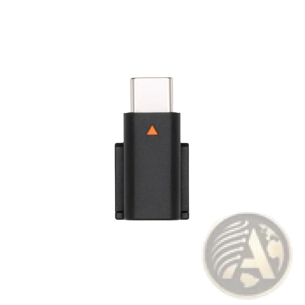 Dji mic mini type c phone adapter black usb-c to hdmi adapter with silver connector and orange triangle indicator