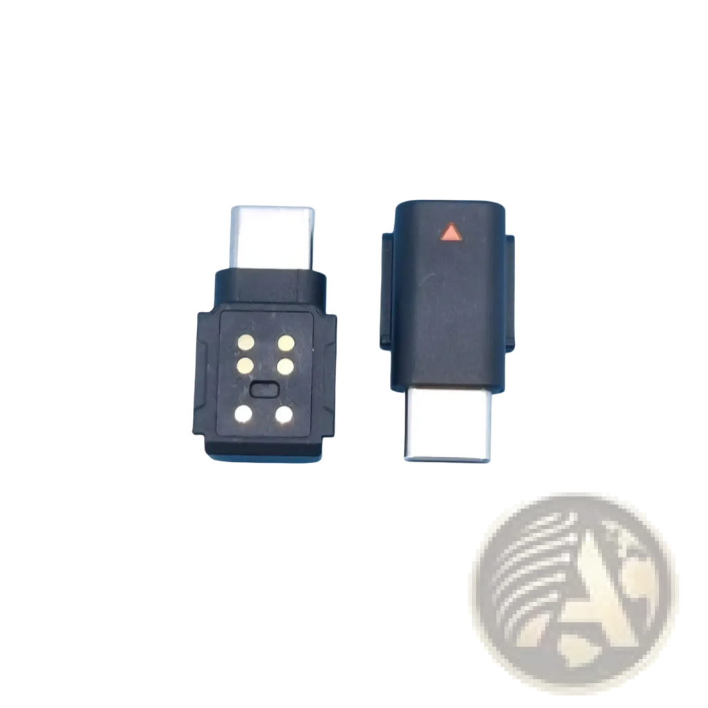 Black usb-c to usb-a adapter with matte finish and orange triangle indicator for dji mic mini type c phone adapter