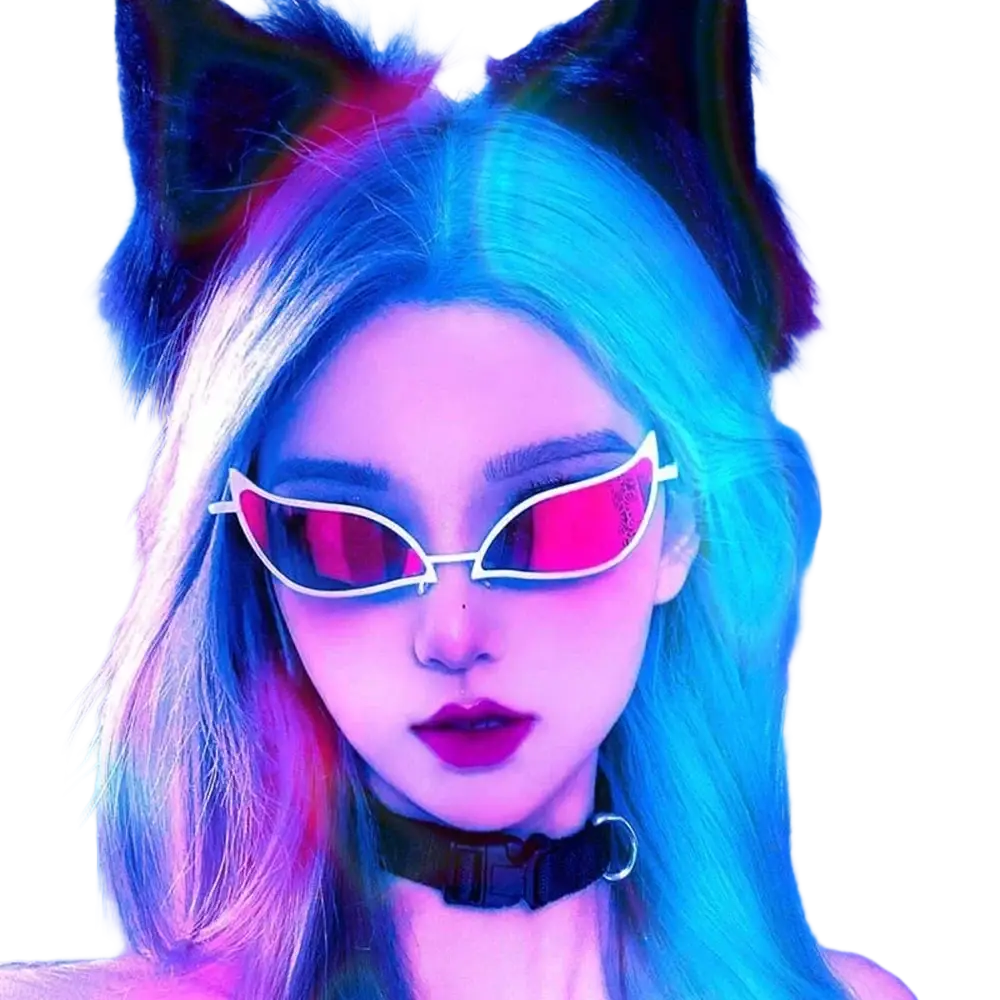 Neon pink and white doflamingo cosplay glasses with sleek cat-eye design donquixote pvc anime sunglasses