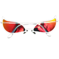 White-framed doflamingo cosplay glasses with vibrant red and orange mirrored lenses made of donquixote pvc for anime cosplay