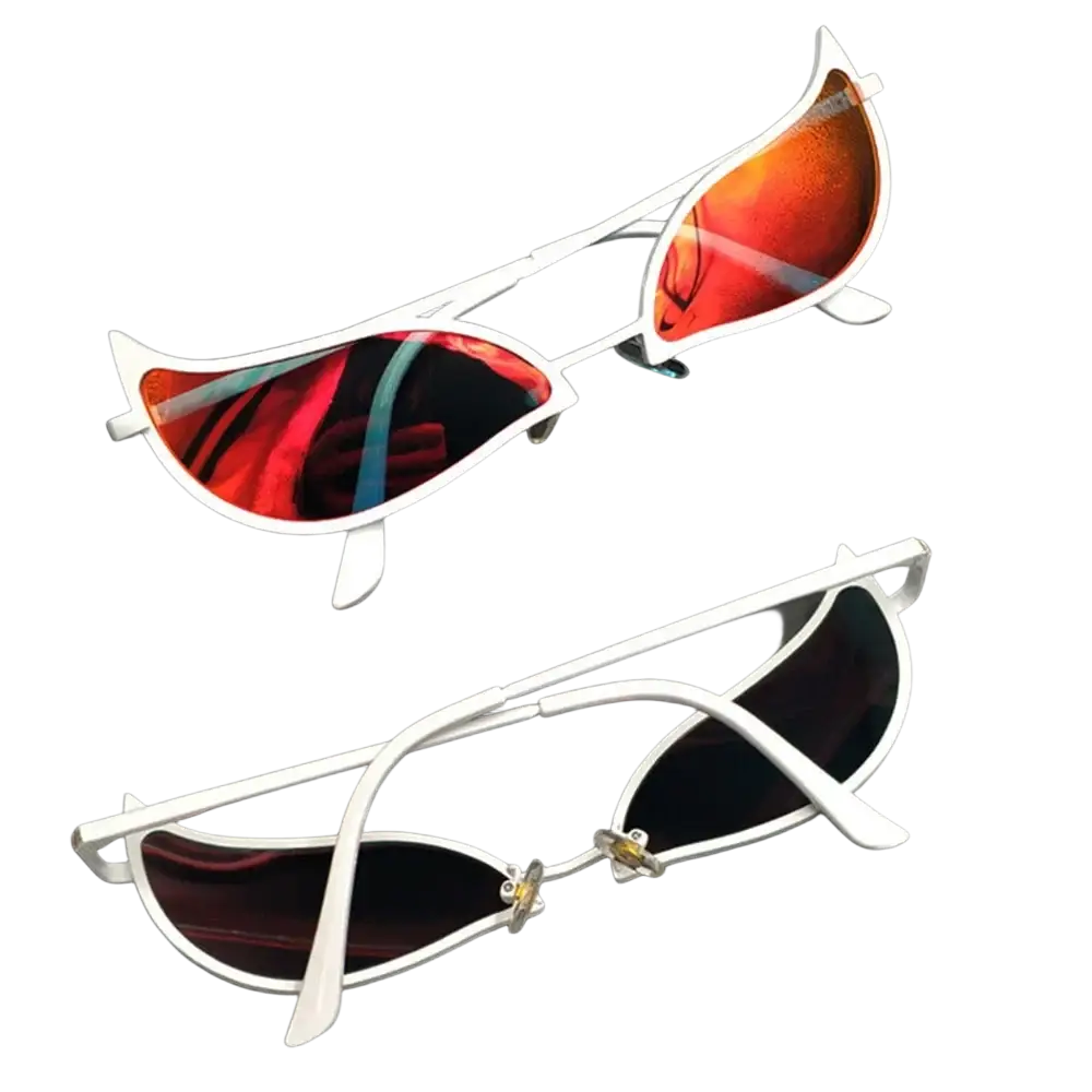 White-framed doflamingo cosplay glasses with reflective red and dark tinted donquixote pvc anime lenses