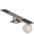 Gray metal dog agility seesaw with black and brown textured panels for training equipment use