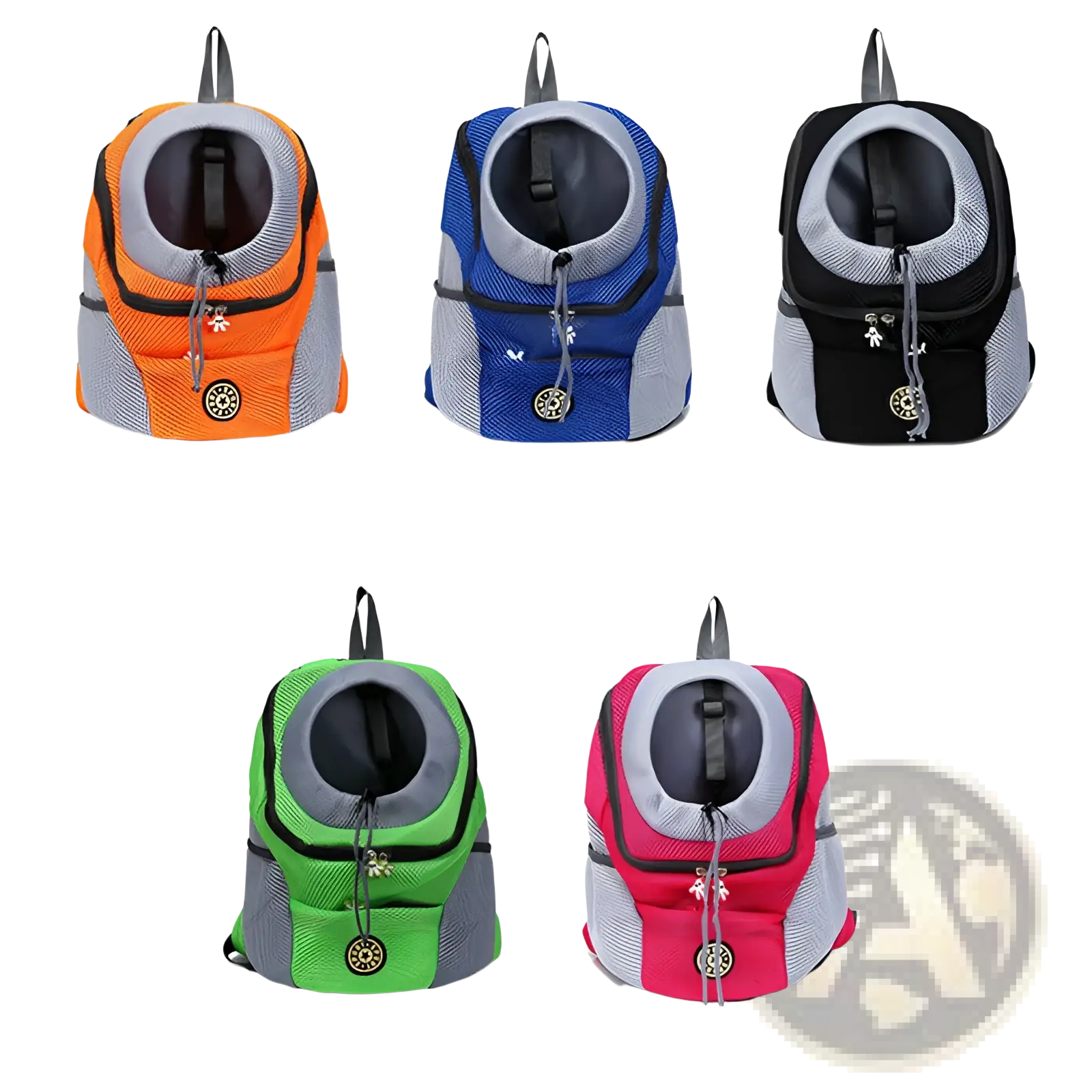 Dog backpack breathable mesh pet carrier travel bag in vibrant orange blue black green and pink with gray accents