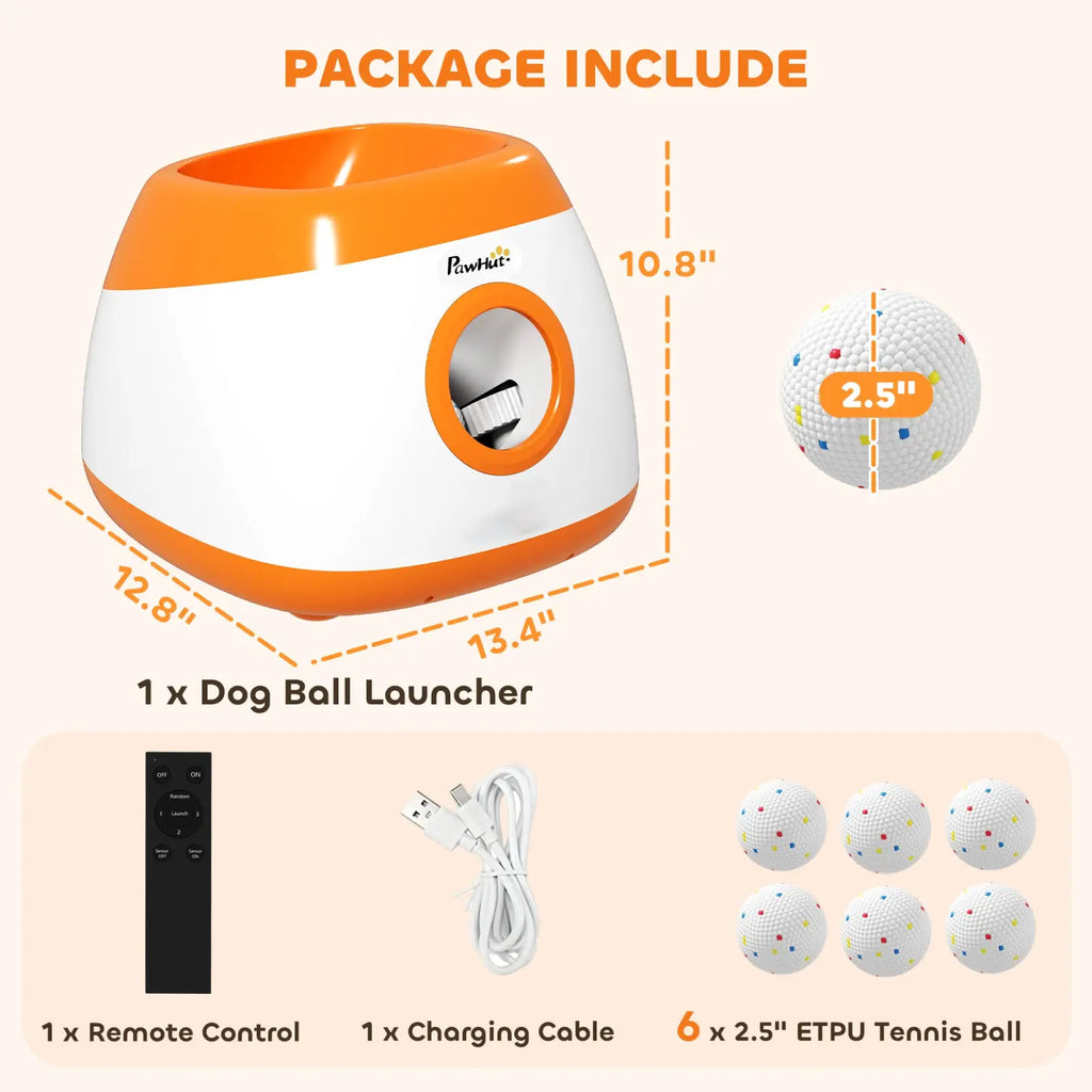 Orange and white pawhut automatic dog ball launcher with circular opening for medium and large dogs use