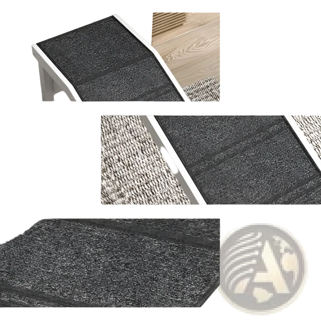 Dark gray anti-slip polyester carpet top platform buffer for dog bed ramp with non-slip surface for pets