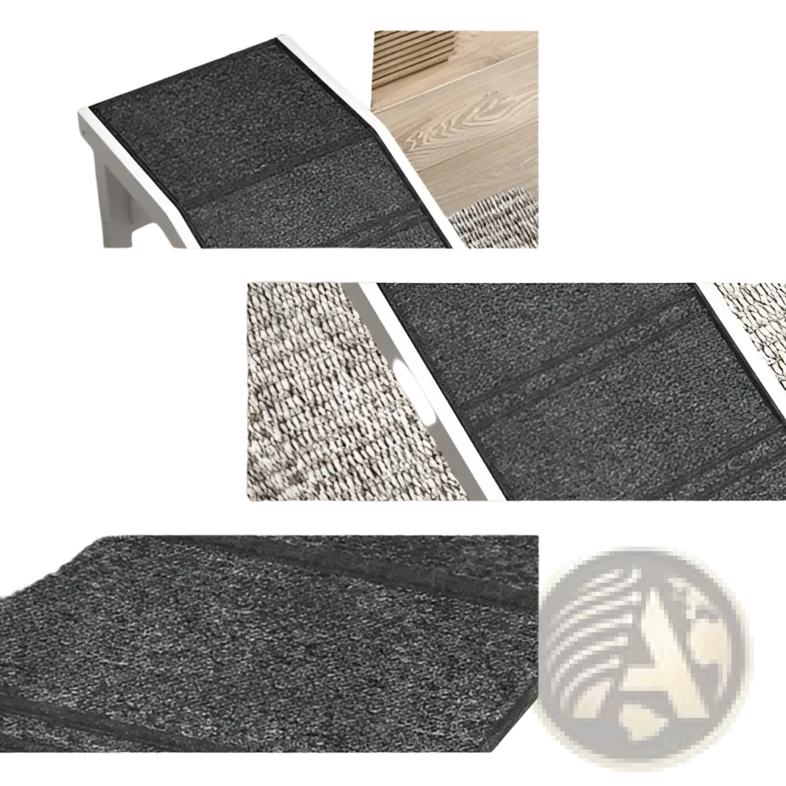 Dark gray anti-slip polyester carpet top platform buffer for dog bed ramp with non-slip surface for pets