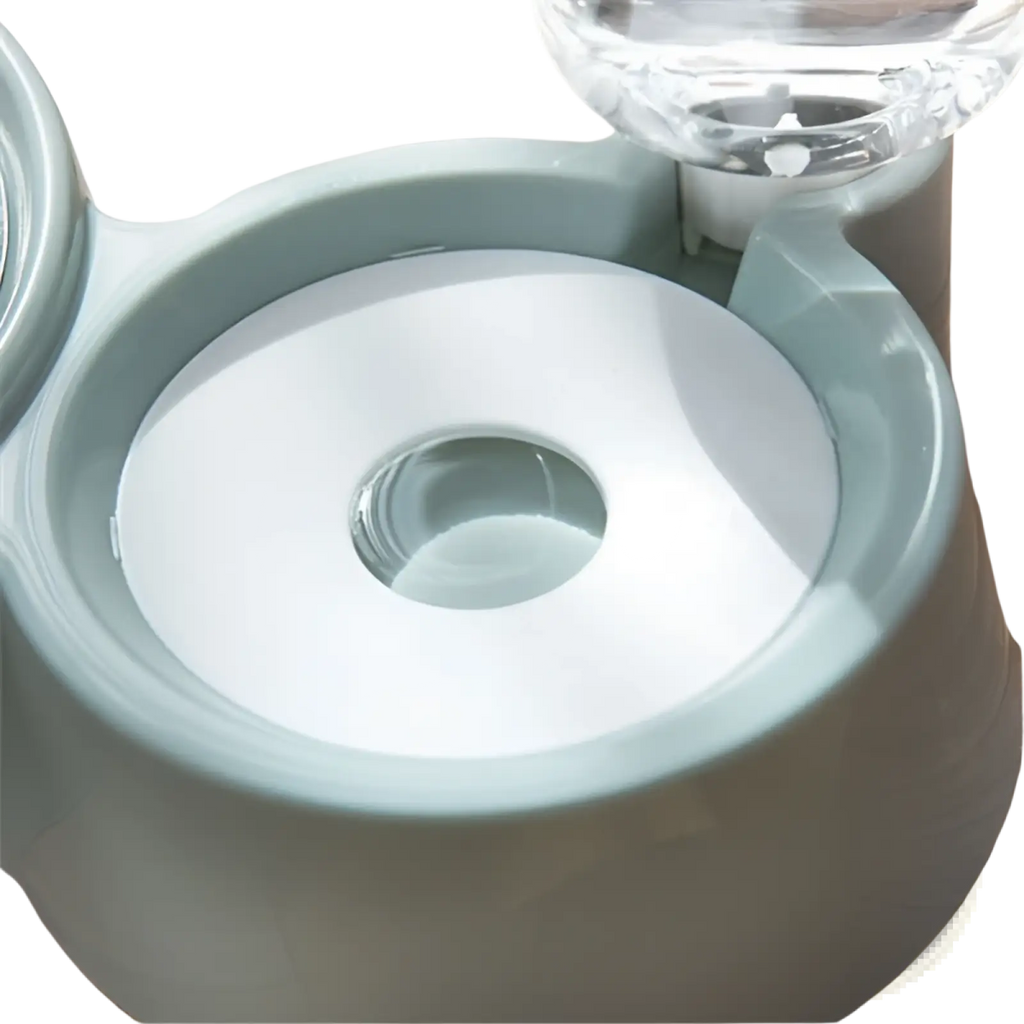 Light gray plastic base with clear glass reservoir for dog bowl automatic water dispenser stainless steel pet feeder